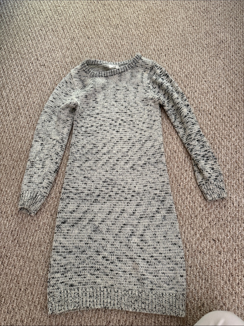 Long Sleeve Neutral Knit Sweater Dress - Cream/Black
